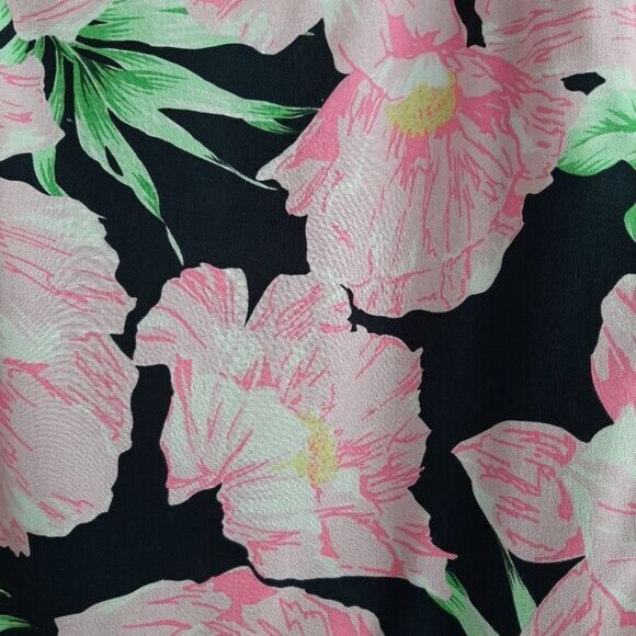 FRENCH CONNECTION 100% Silk Spaghetti Strap Tank Top Floral Pink & Black Sz 8 - Picture 5 of 11